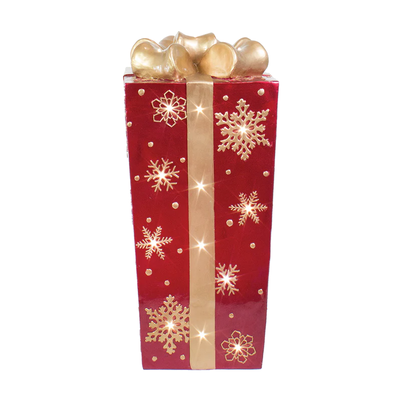 Lit Fiberglass Gift Box with Snowflake Design