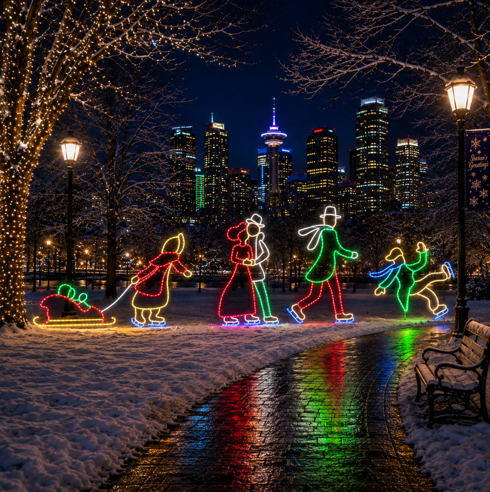 Skating Family 2D Rope Light Display