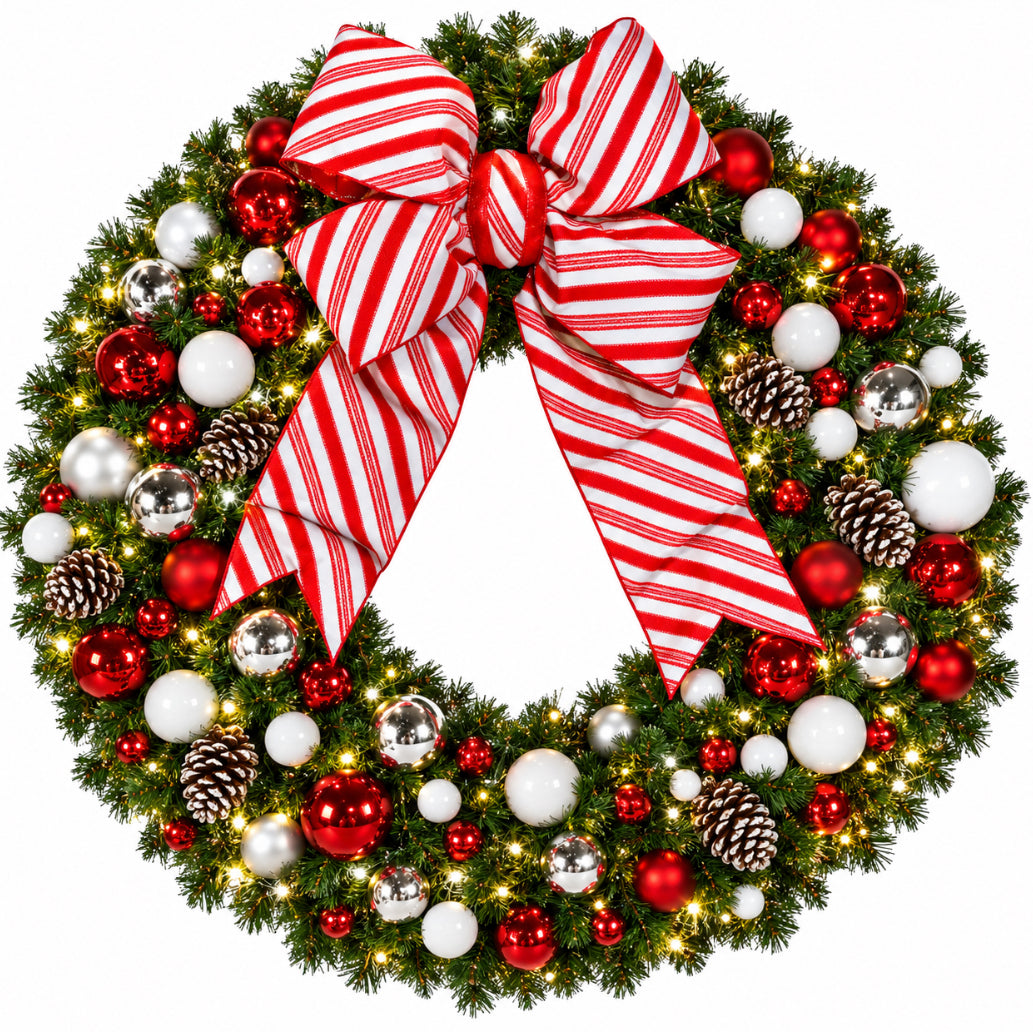 Candy Cane Pre-Decorated Wreaths